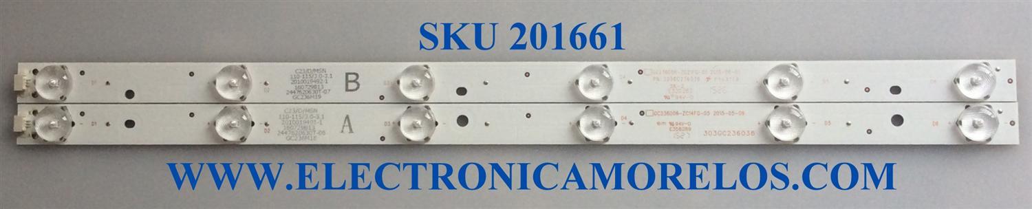 KIT DE LED´S PARA TV (2 PIEZAS) / INSIGNIA GC236D06-ZC21FG-05 / GC236D06-ZC14FG-01 / 303GC236036 / E356289 / 2010019677-1 / 160806A4 / GC236M18 / GC236M19 / 2447620630T-07 / 2447620630T-06 / PANEL BOEI236WX1 / MODELOS NS-24D310NA17 / ELEFW248
